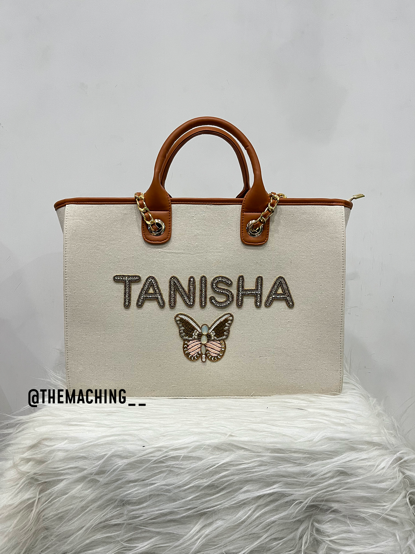 Custom Canvas Tote Bag with Diamond Name