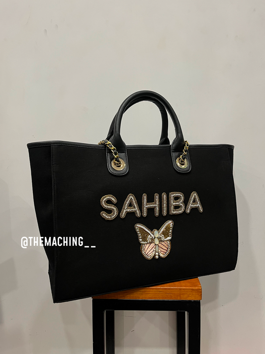 Custom Canvas Tote Bag with Diamond Name