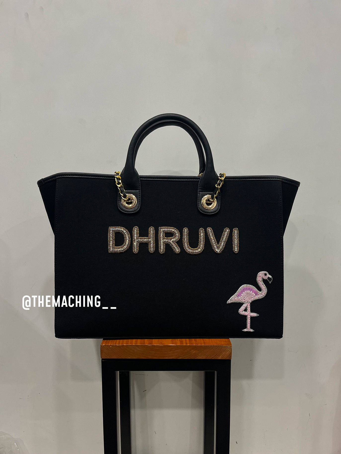 Personalised Canvas Tote Bag with Diamond Name With Flamingo