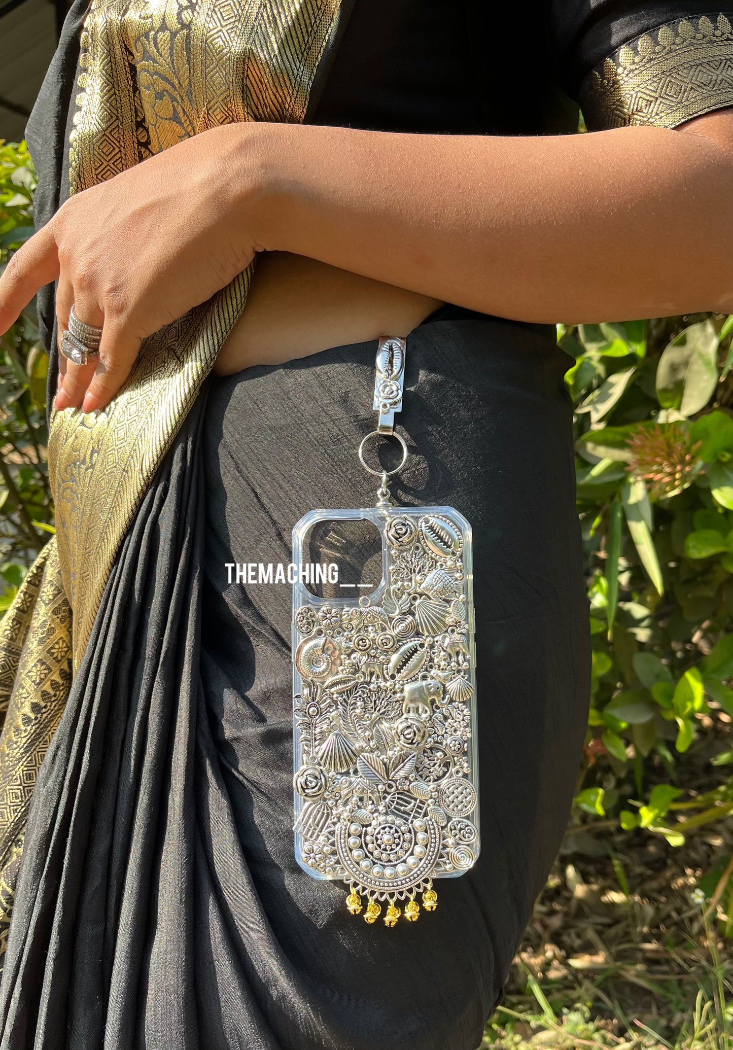 Silver Kundan With Saree Hook Designer Phone Back Cover – Luxury Fancy Phone Case