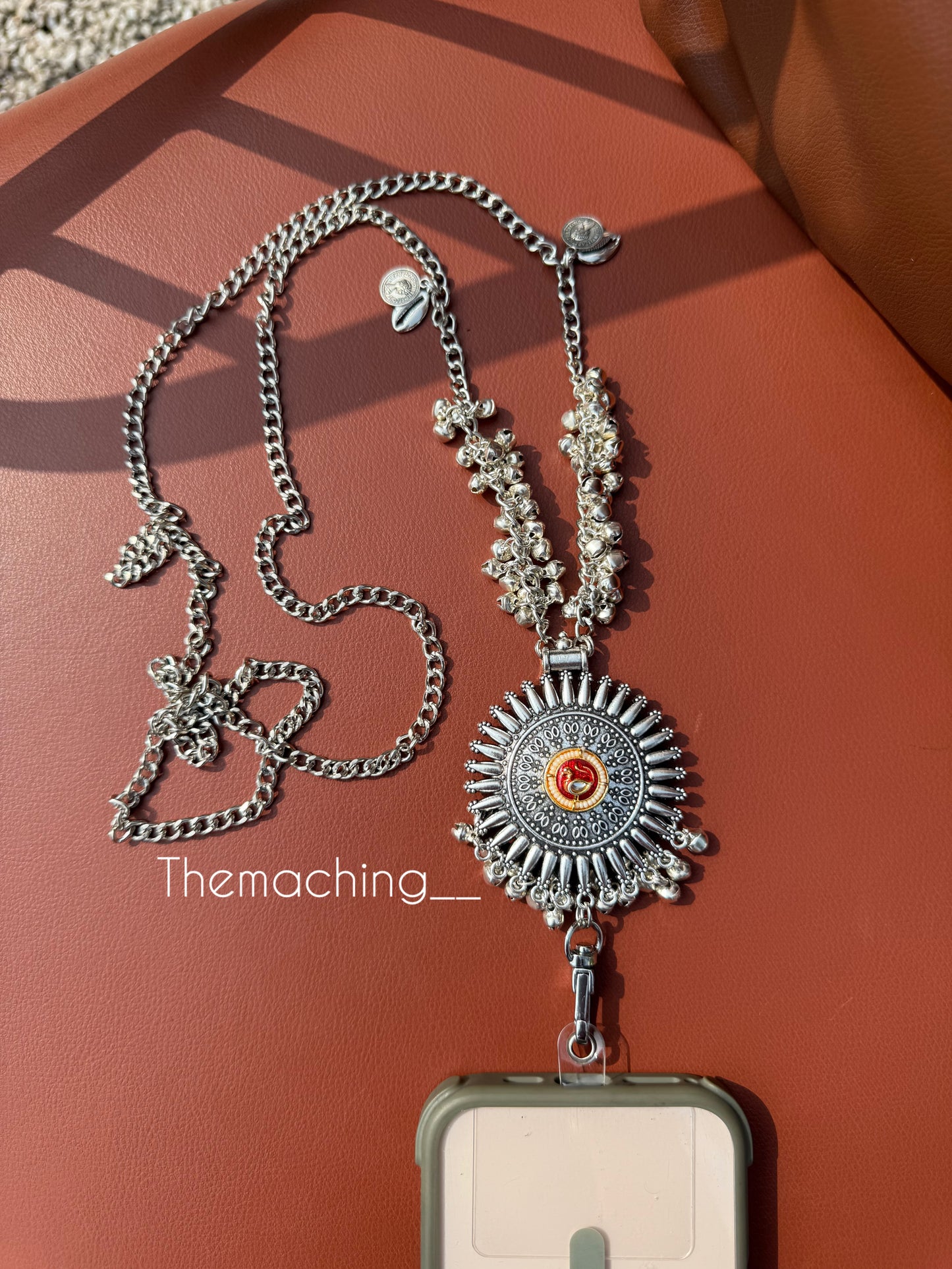 Silver Ghoghari Trendy Metal Chain Lanyard with Stylish Pendant for Women | Durable Daily Use Hanging Chain for Mobile, Card Holder & Accessories