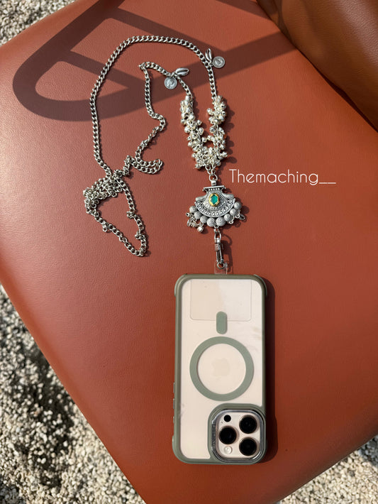 Silver Ghoghari Trendy Metal Chain Lanyard with Stylish Pendant for Women | Durable Daily Use Hanging Chain for Mobile, Card Holder & Accessories