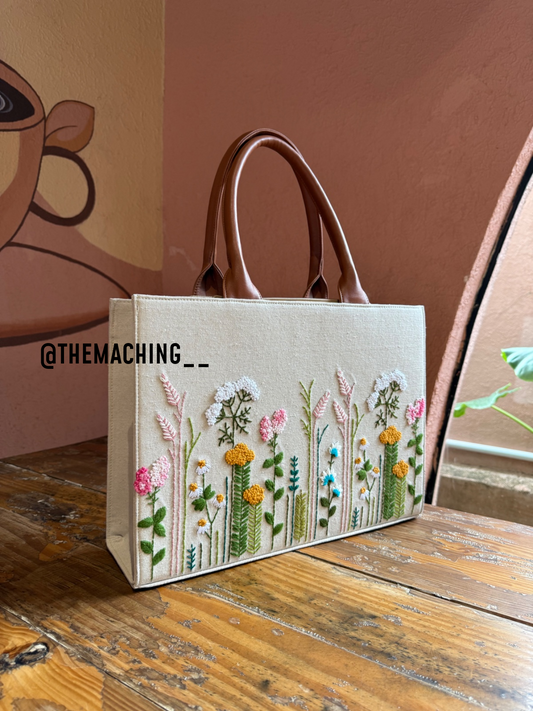 Premium Floral Embroidered Tote Bag
