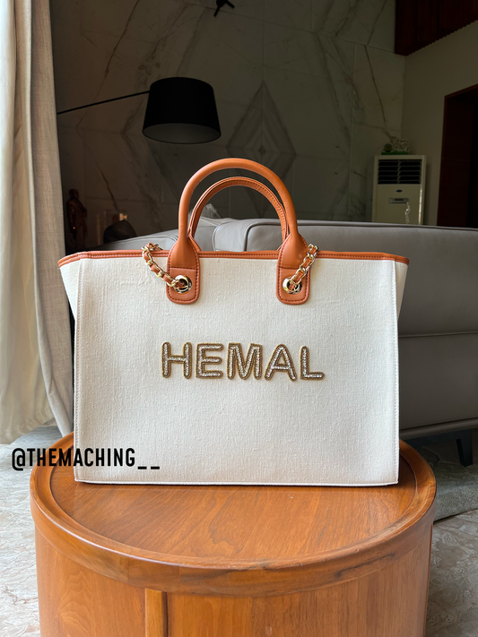 Custom Canvas Tote Bag with Diamond Name