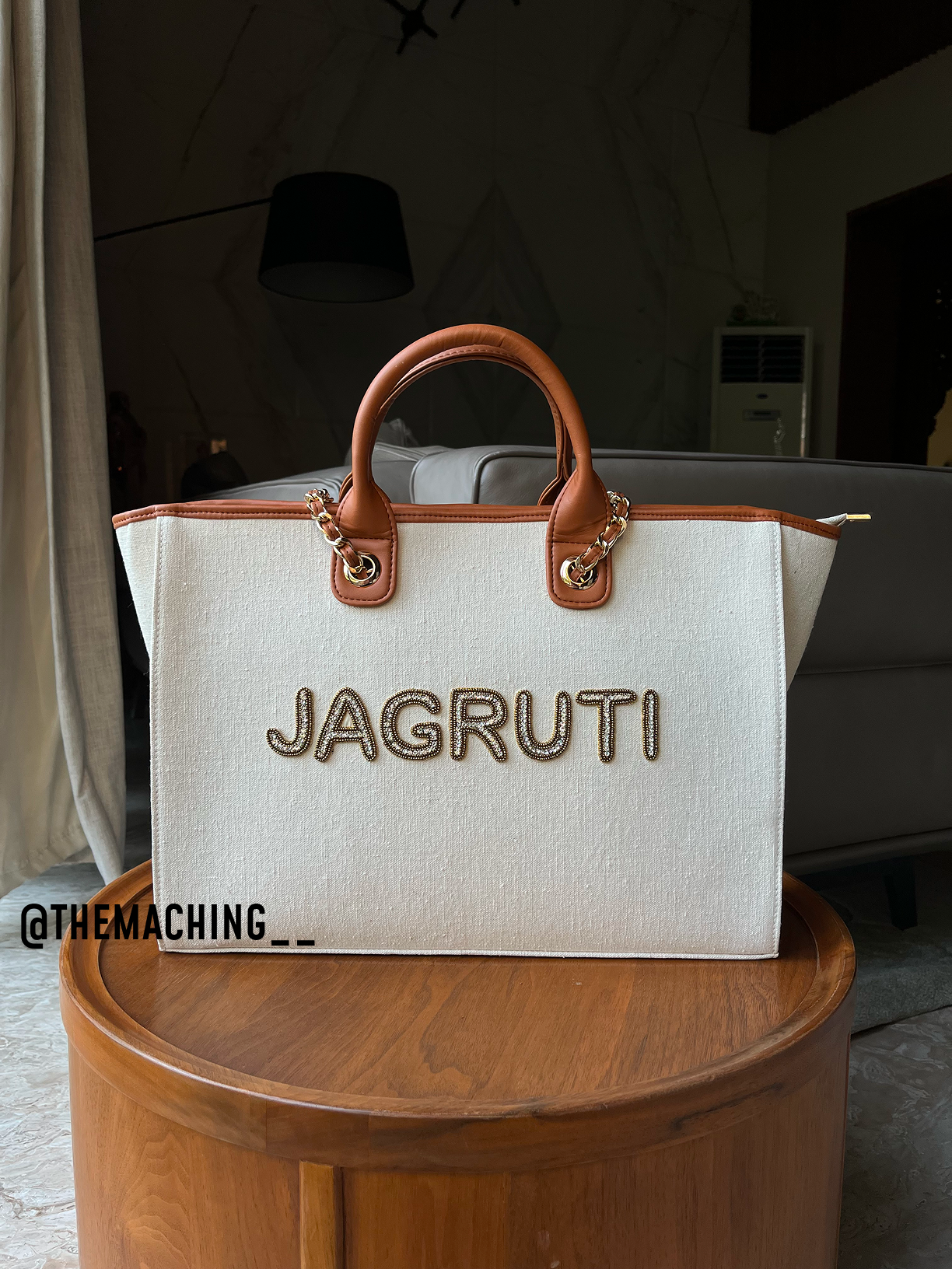 Custom Canvas Tote Bag with Diamond Name