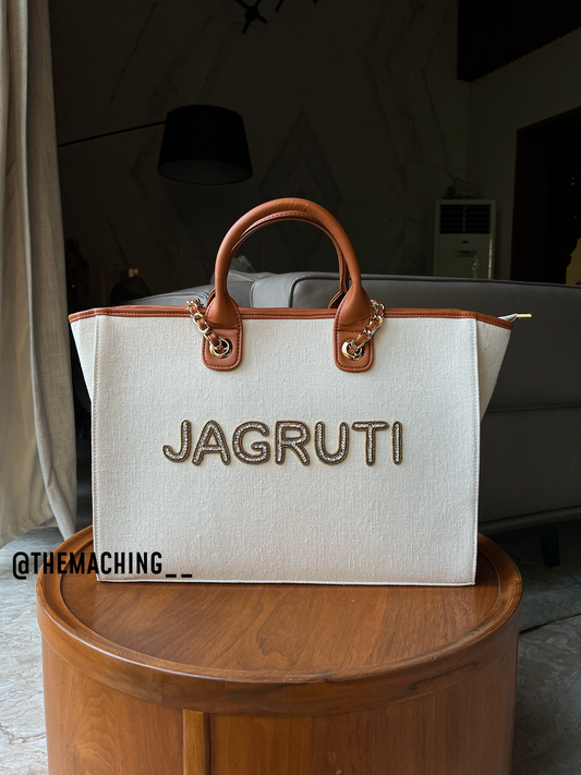 Custom Canvas Tote Bag with Diamond Name