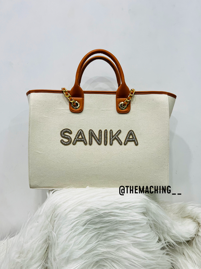 Custom Canvas Tote Bag with Diamond Name