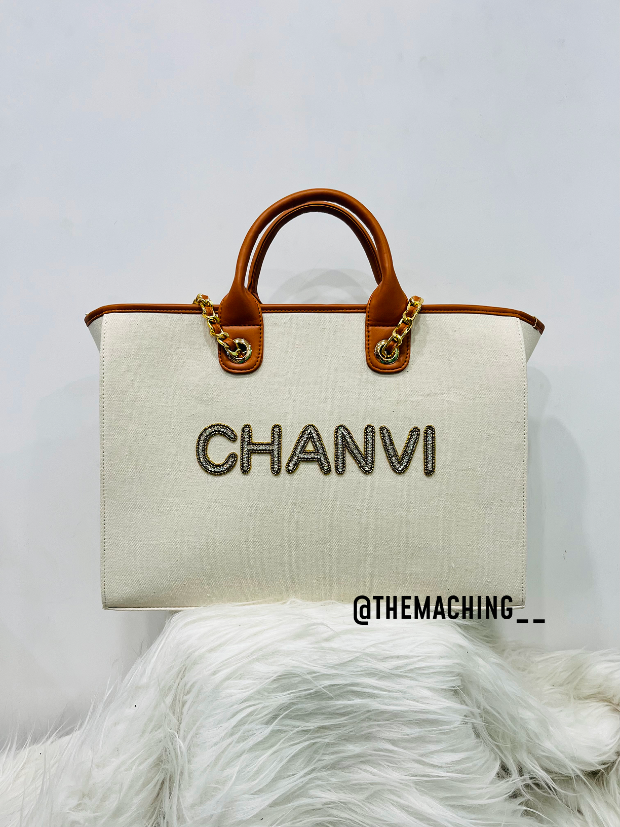 Custom Canvas Tote Bag with Diamond Name