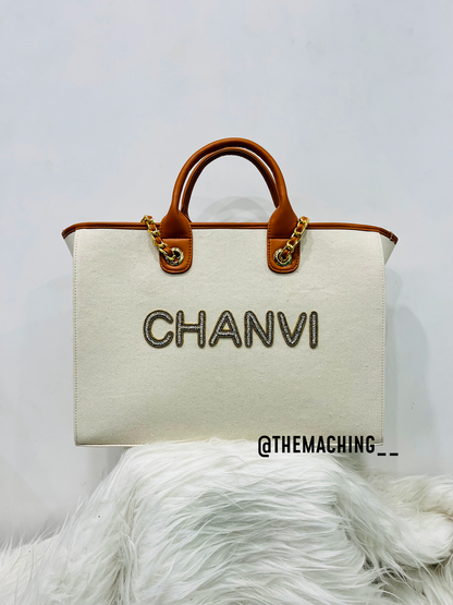 Custom Canvas Tote Bag with Diamond Name