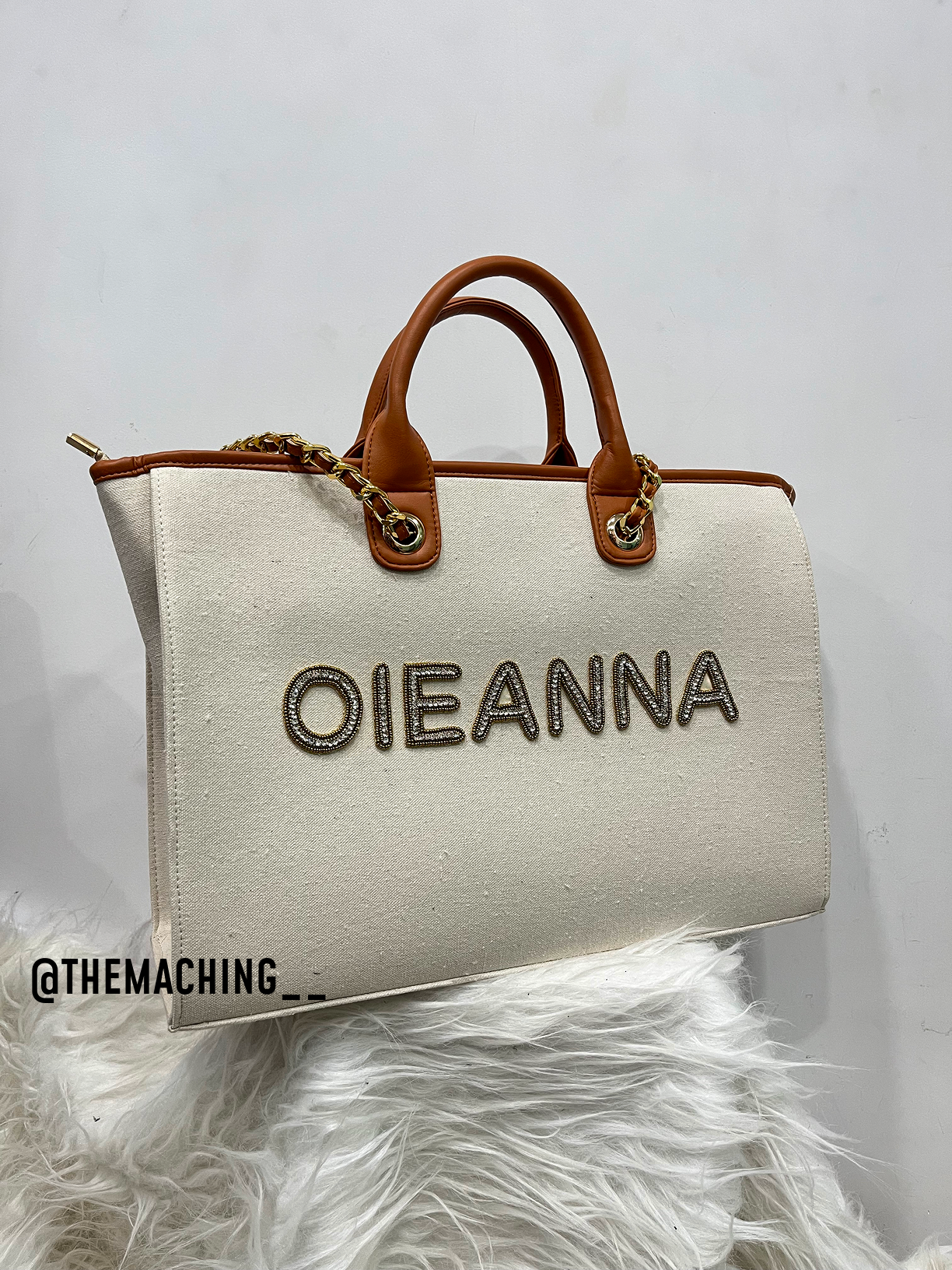 Custom Canvas Tote Bag with Diamond Name