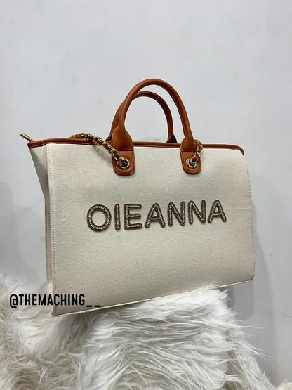 Custom Canvas Tote Bag with Diamond Name
