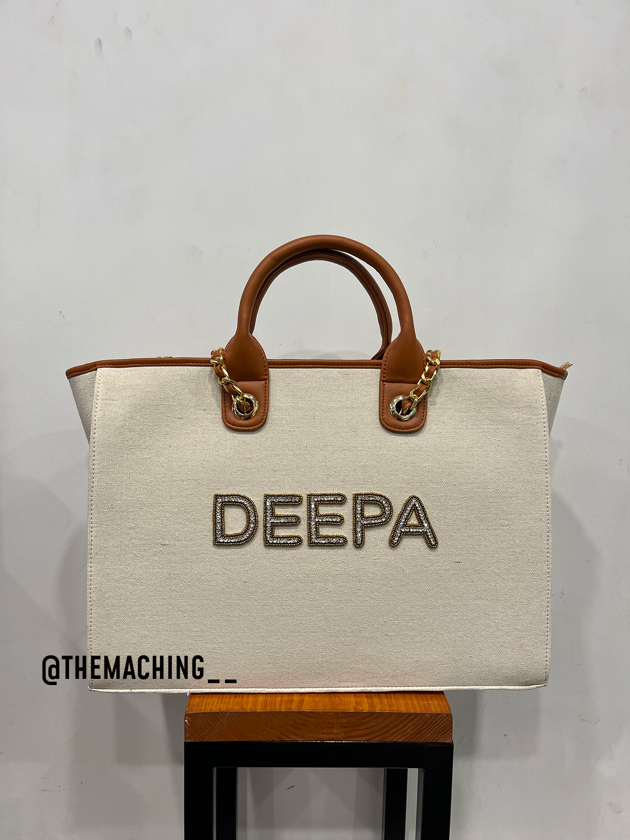 Custom Canvas Tote Bag with Diamond Name