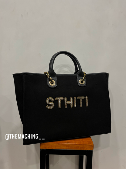 Custom Canvas Tote Bag with Diamond Name