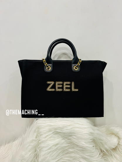 Custom Canvas Tote Bag with Diamond Name