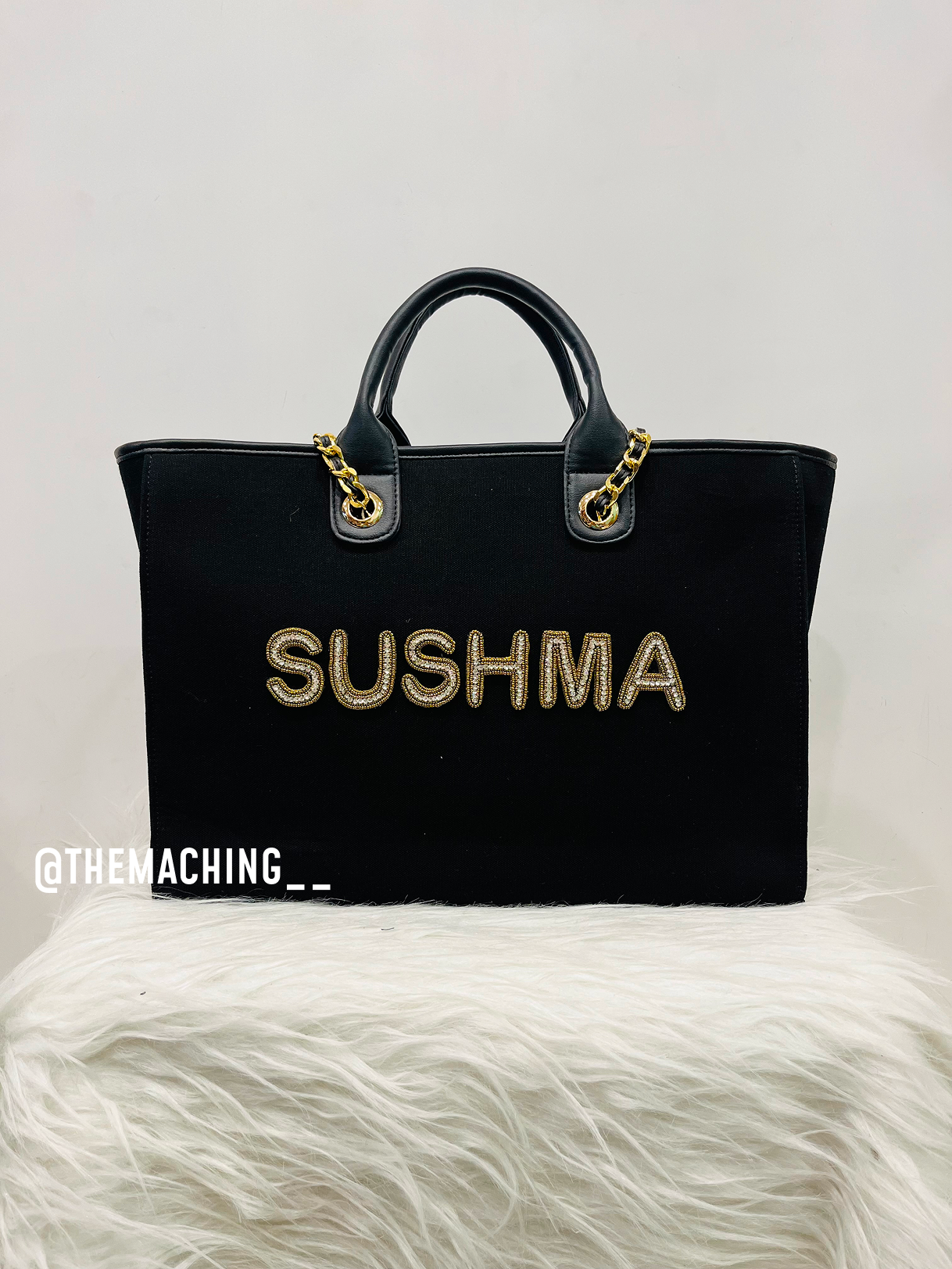 Custom Canvas Tote Bag with Diamond Name