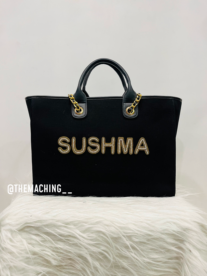 Custom Canvas Tote Bag with Diamond Name