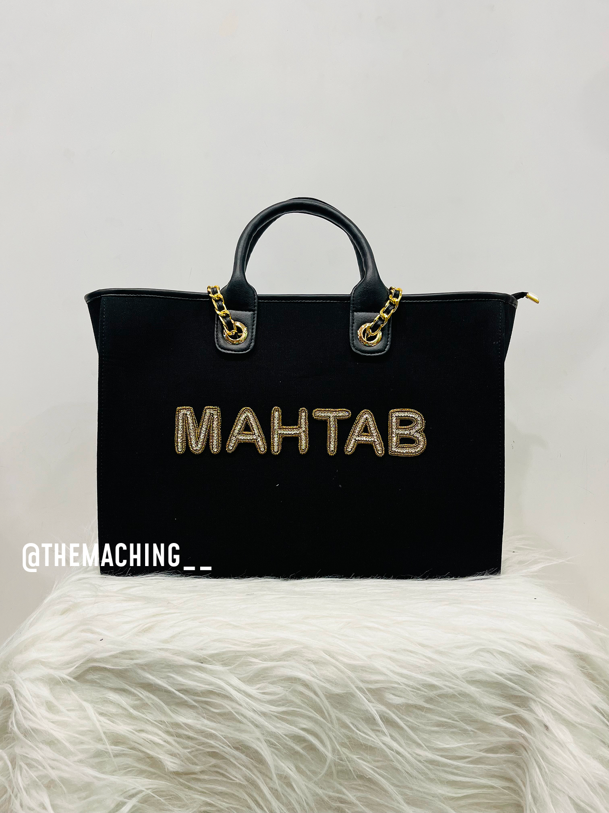 Custom Canvas Tote Bag with Diamond Name