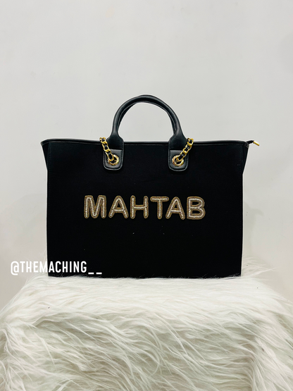 Custom Canvas Tote Bag with Diamond Name