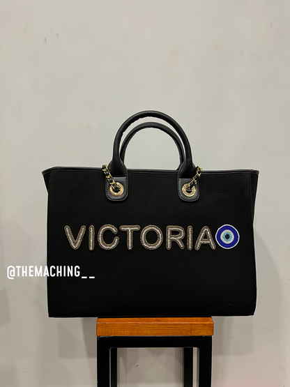 Custom Canvas Tote Bag with Diamond Name