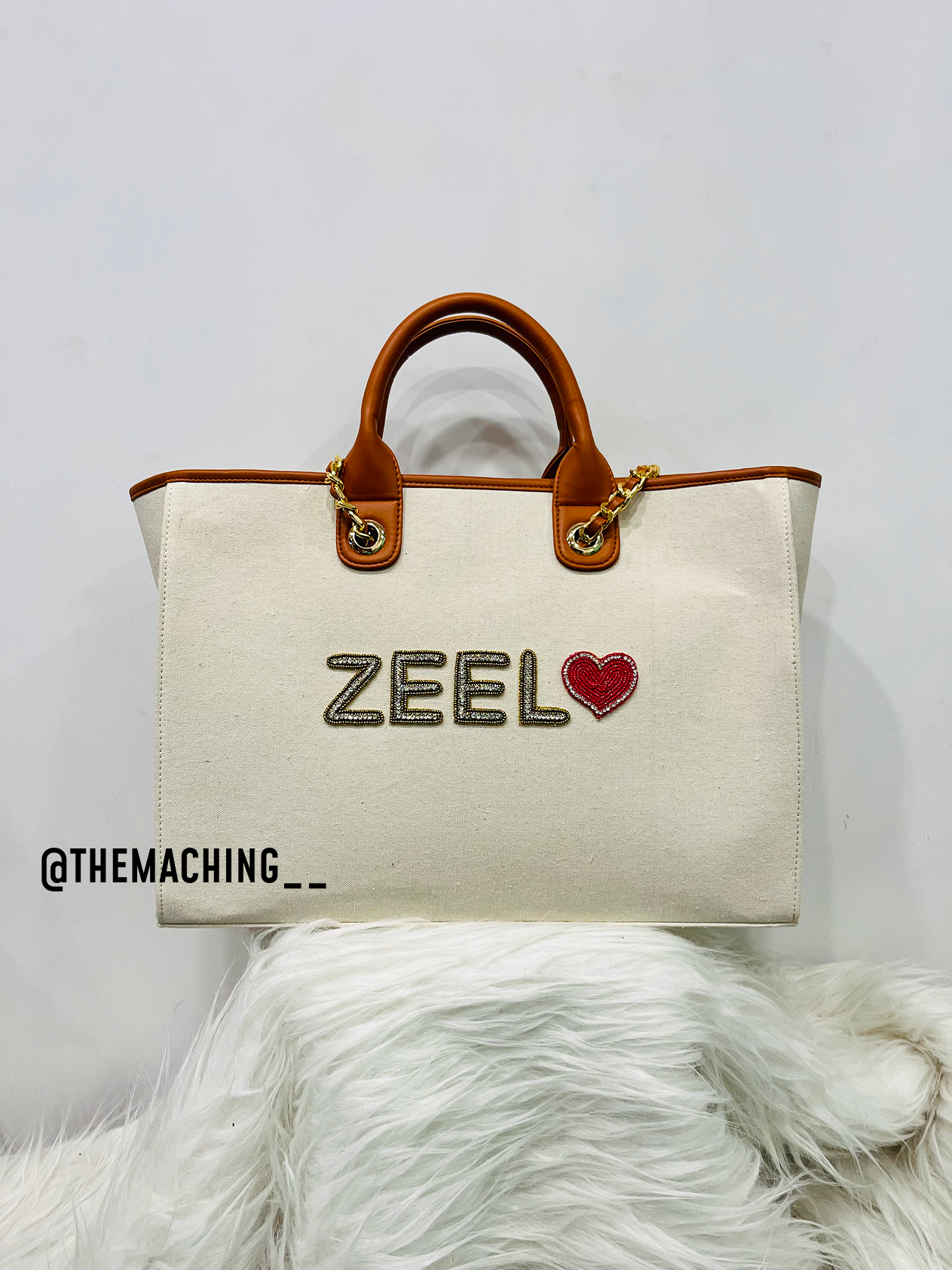 Custom Canvas Tote Bag with Diamond Name