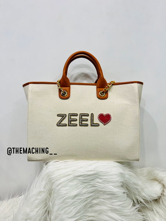 Custom Canvas Tote Bag with Diamond Name