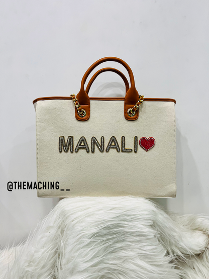 Custom Canvas Tote Bag with Diamond Name