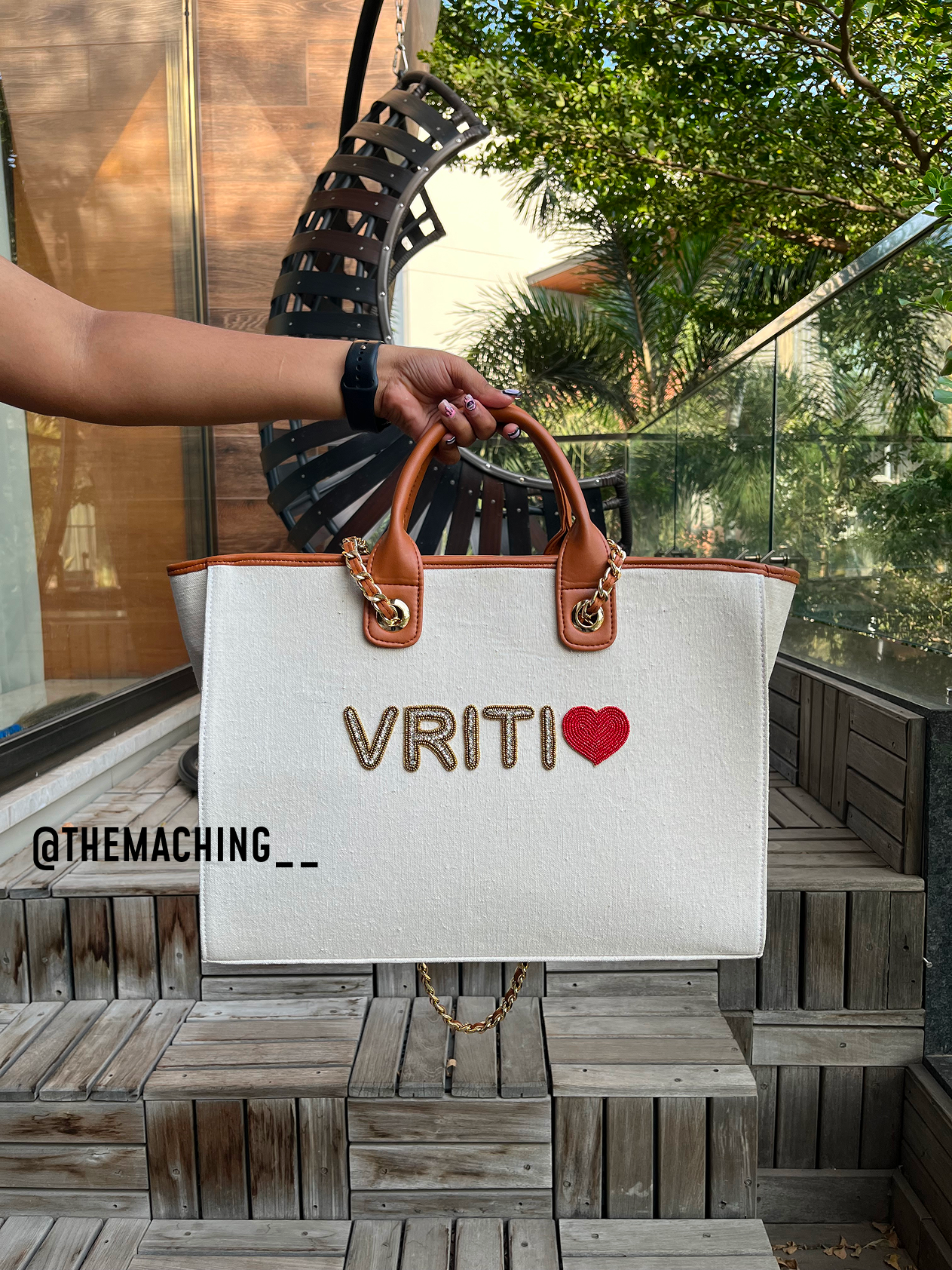 Custom Canvas Tote Bag with Diamond Name