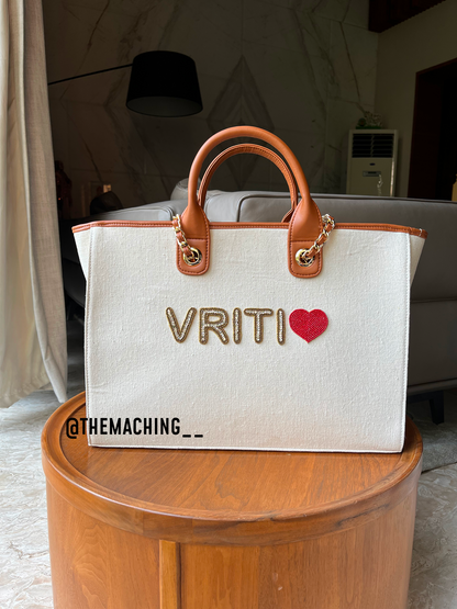 Custom Canvas Tote Bag with Diamond Name