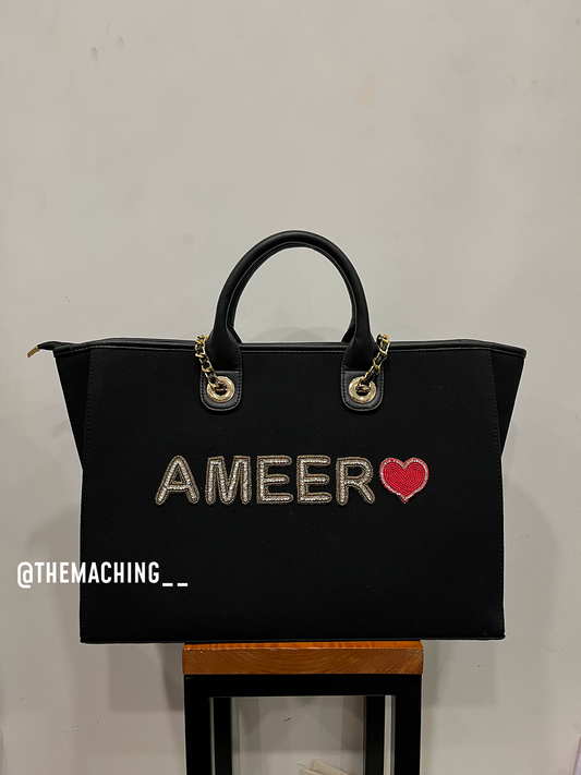 Custom Canvas Tote Bag with Diamond Name