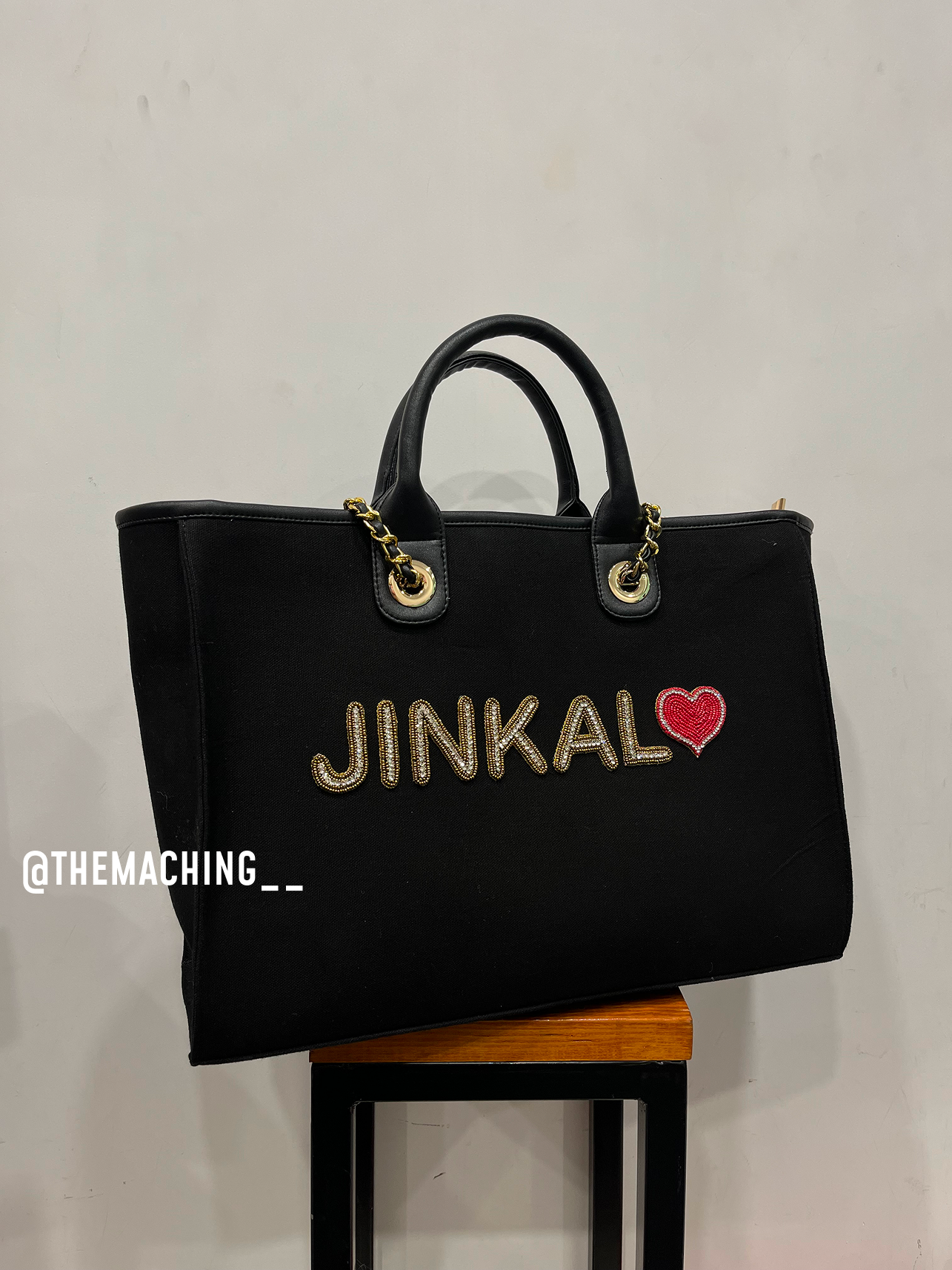 Custom Canvas Tote Bag with Diamond Name