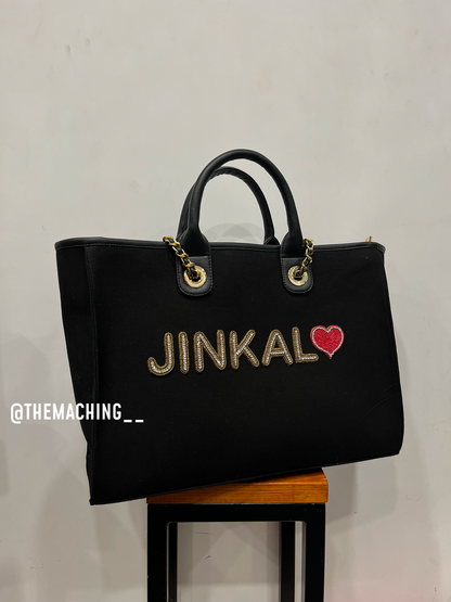 Custom Canvas Tote Bag with Diamond Name