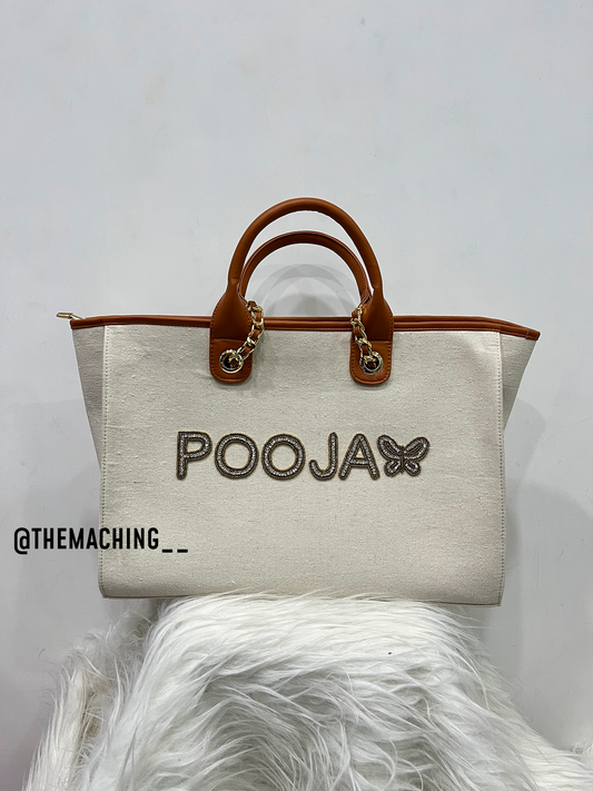 Custom Canvas Tote Bag with Diamond Name