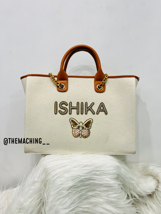 Custom Canvas Tote Bag with Diamond Name