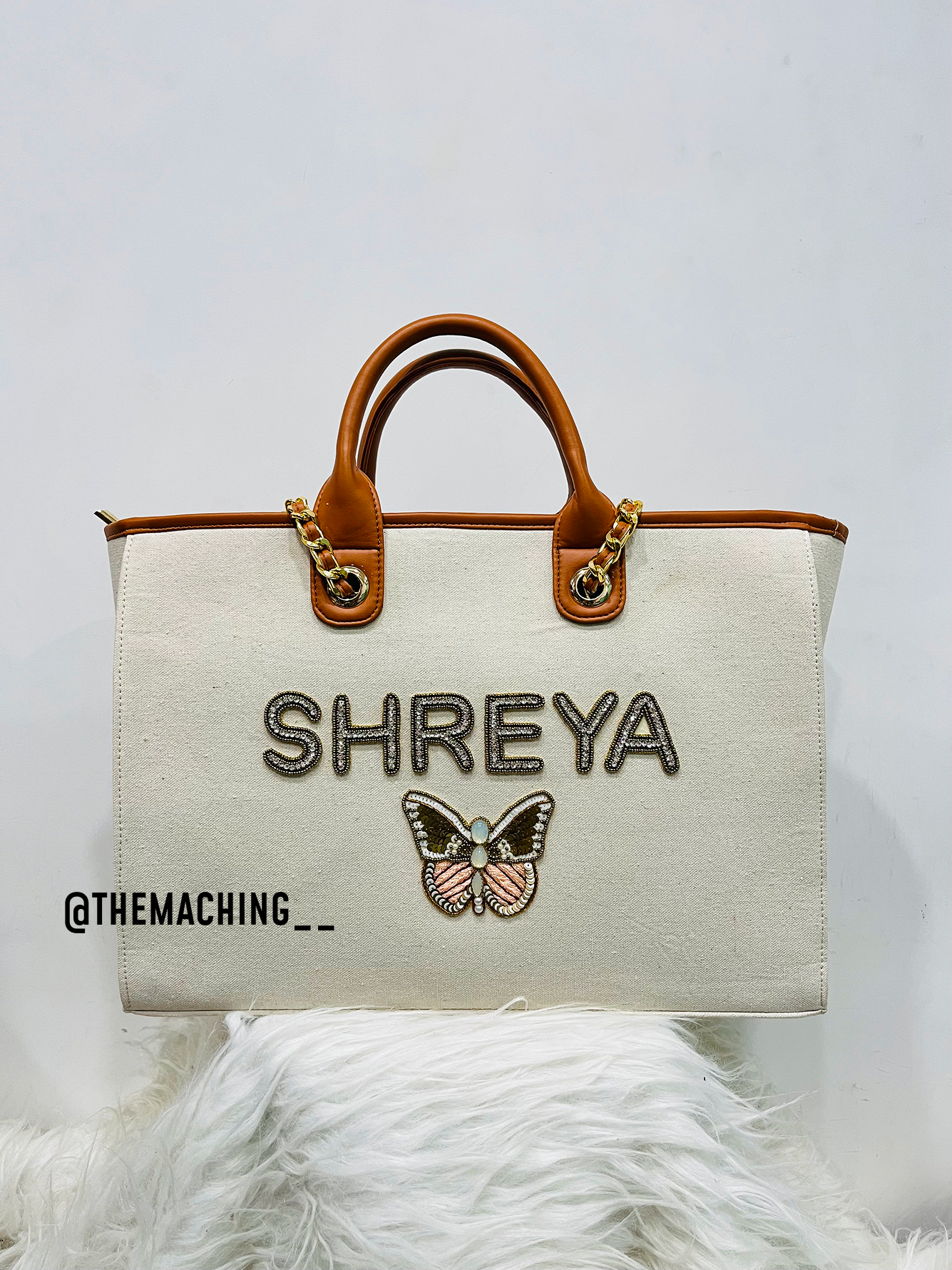 Custom Canvas Tote Bag with Diamond Name