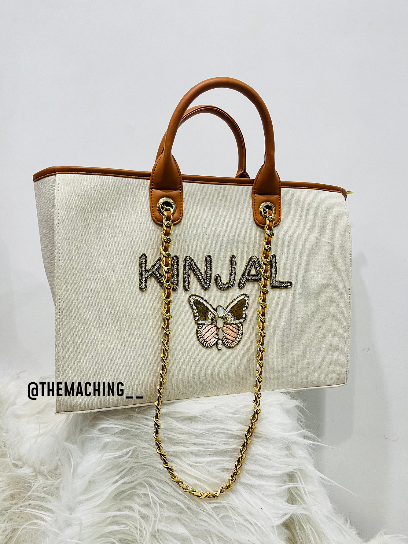 Custom Canvas Tote Bag with Diamond Name