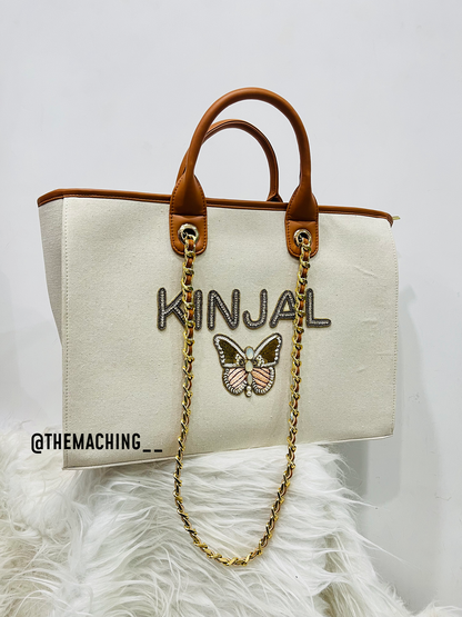 Custom Canvas Tote Bag with Diamond Name