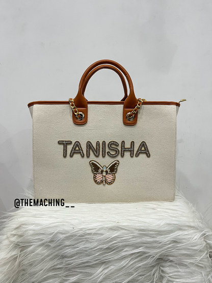 Custom Canvas Tote Bag with Diamond Name