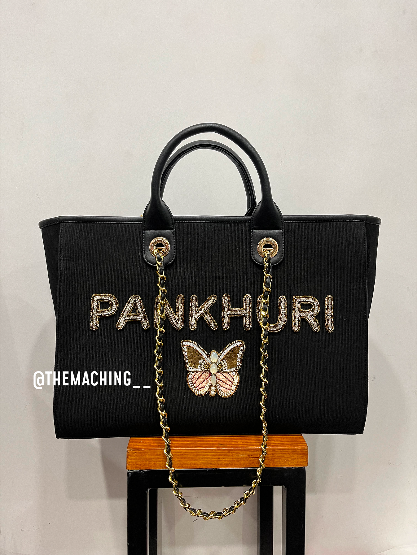 Custom Canvas Tote Bag with Diamond Name