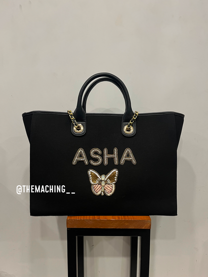Custom Canvas Tote Bag with Diamond Name