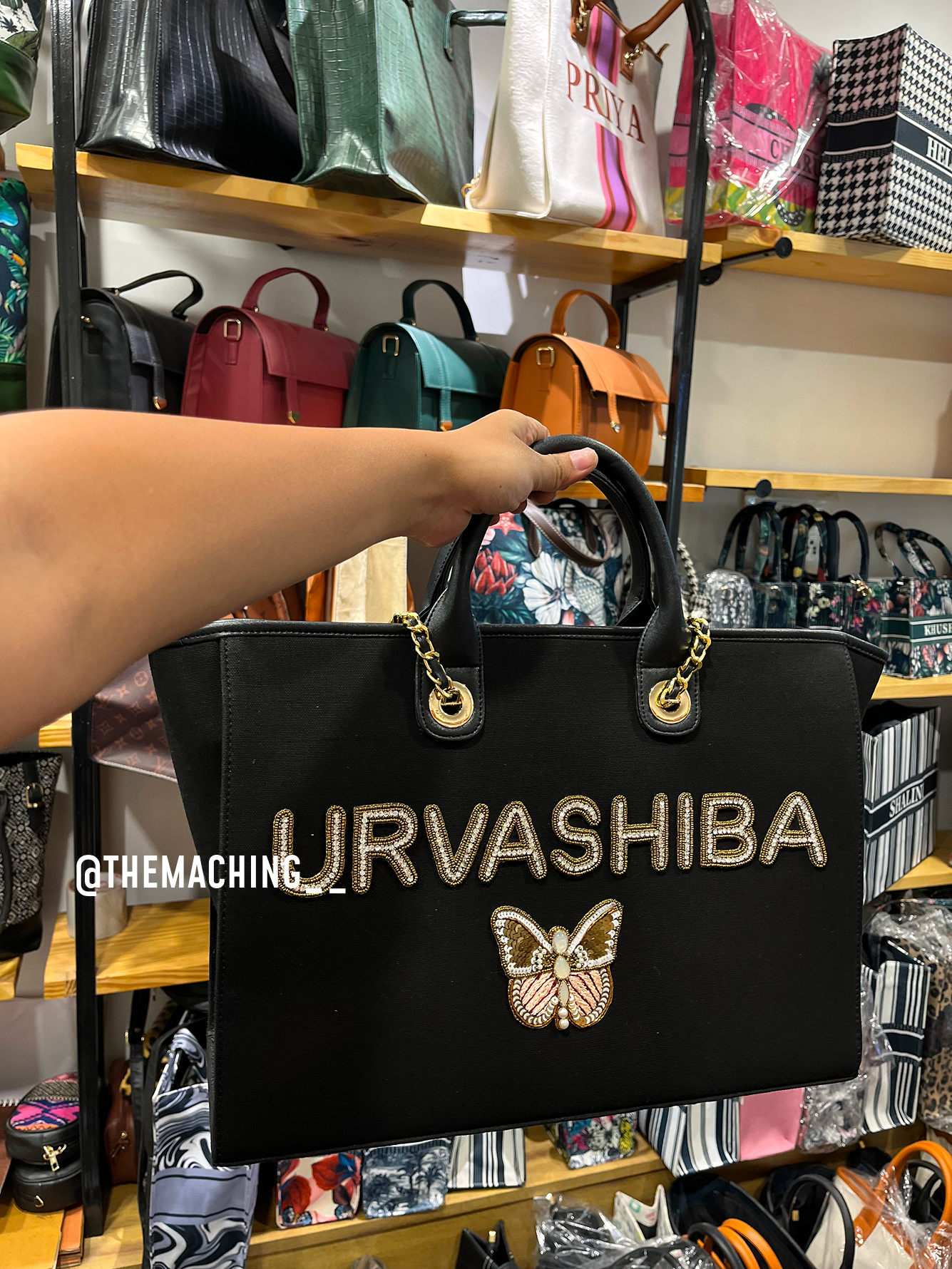 Custom Canvas Tote Bag with Diamond Name