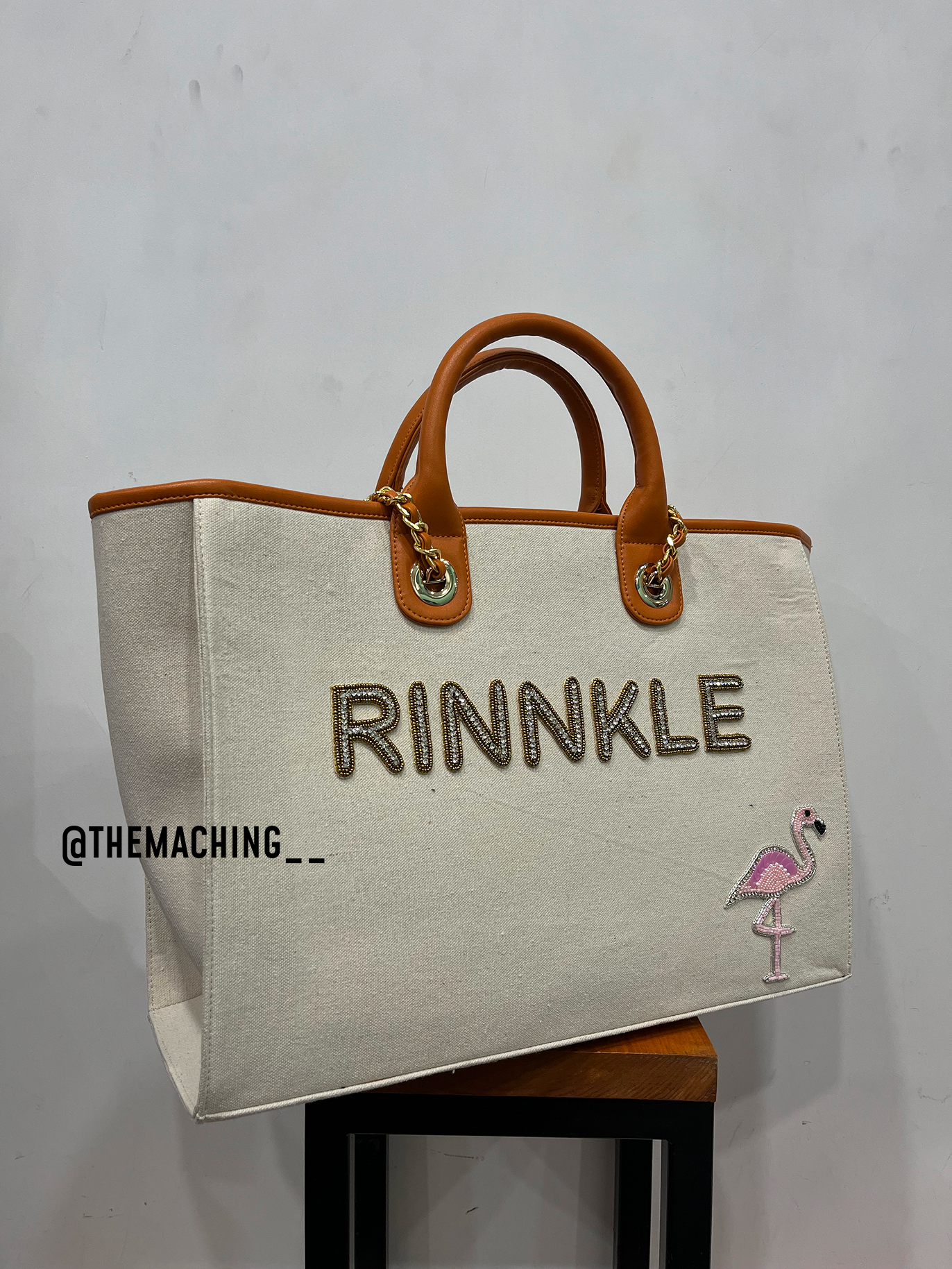 Personalised Canvas Tote Bag with Diamond Name With Flamingo
