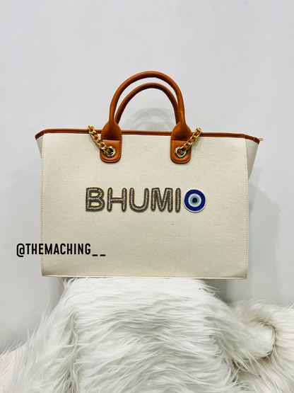 Custom Canvas Tote Bag with Diamond Name