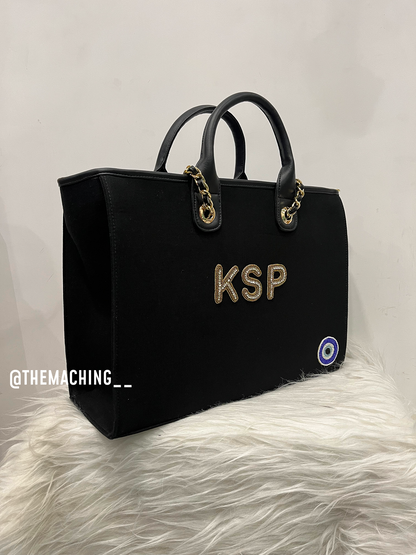 Custom Canvas Tote Bag with Diamond Name