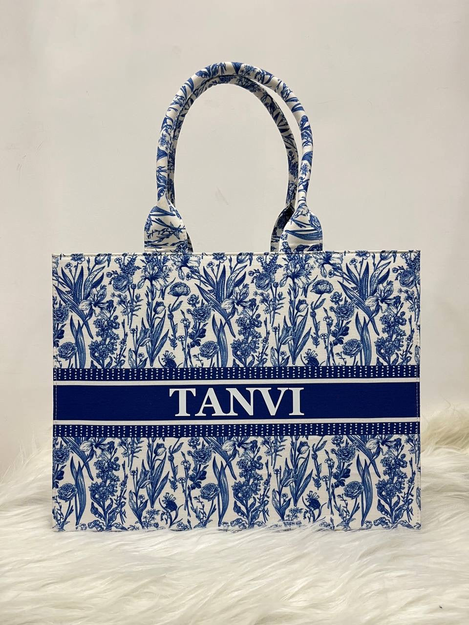 Blue and White Tote Bag With Your Name