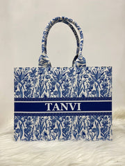 Blue and White Tote Bag With Your Name