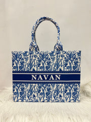 Blue and White Tote Bag With Your Name