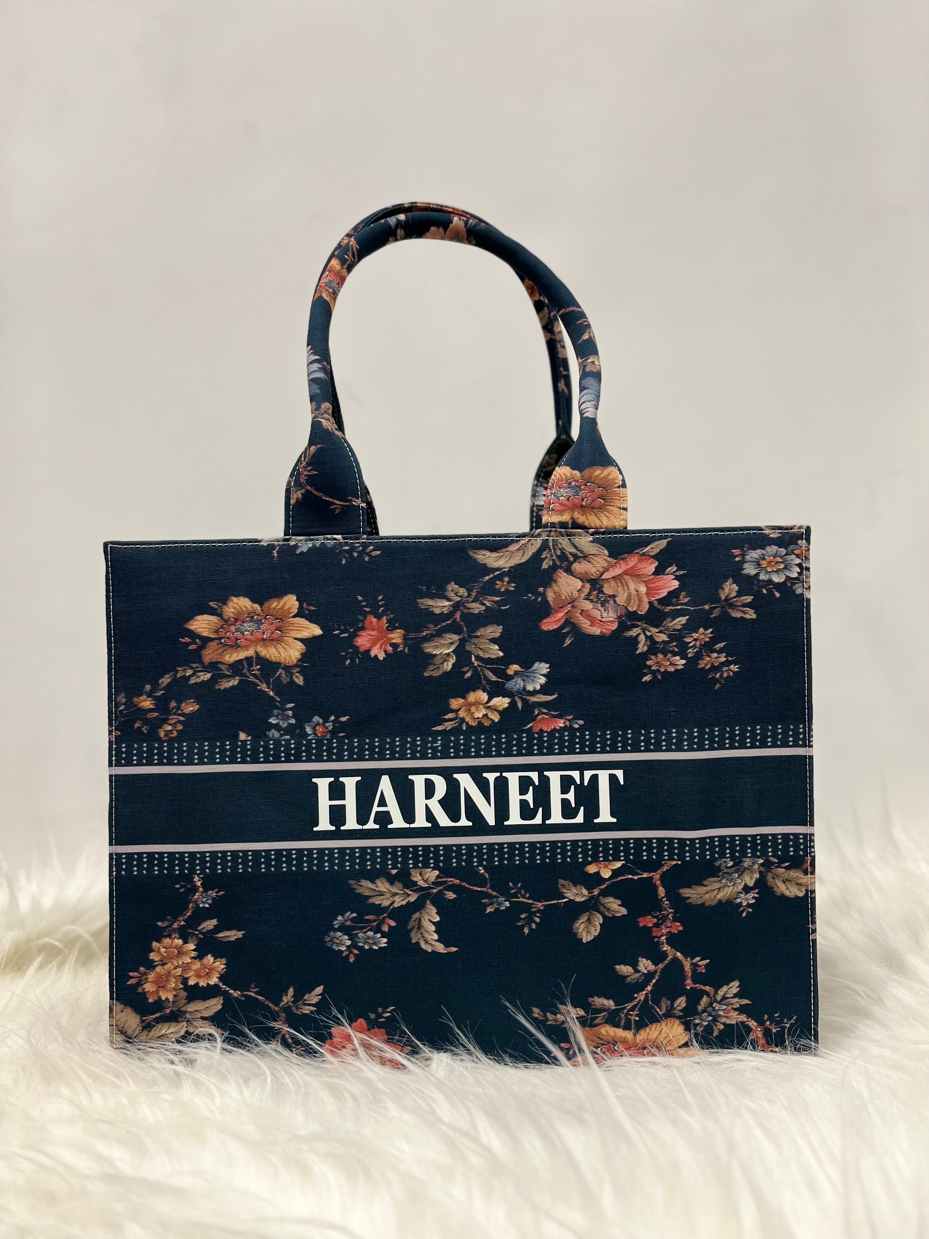 Midnight Flower Tote Bag With Your Name