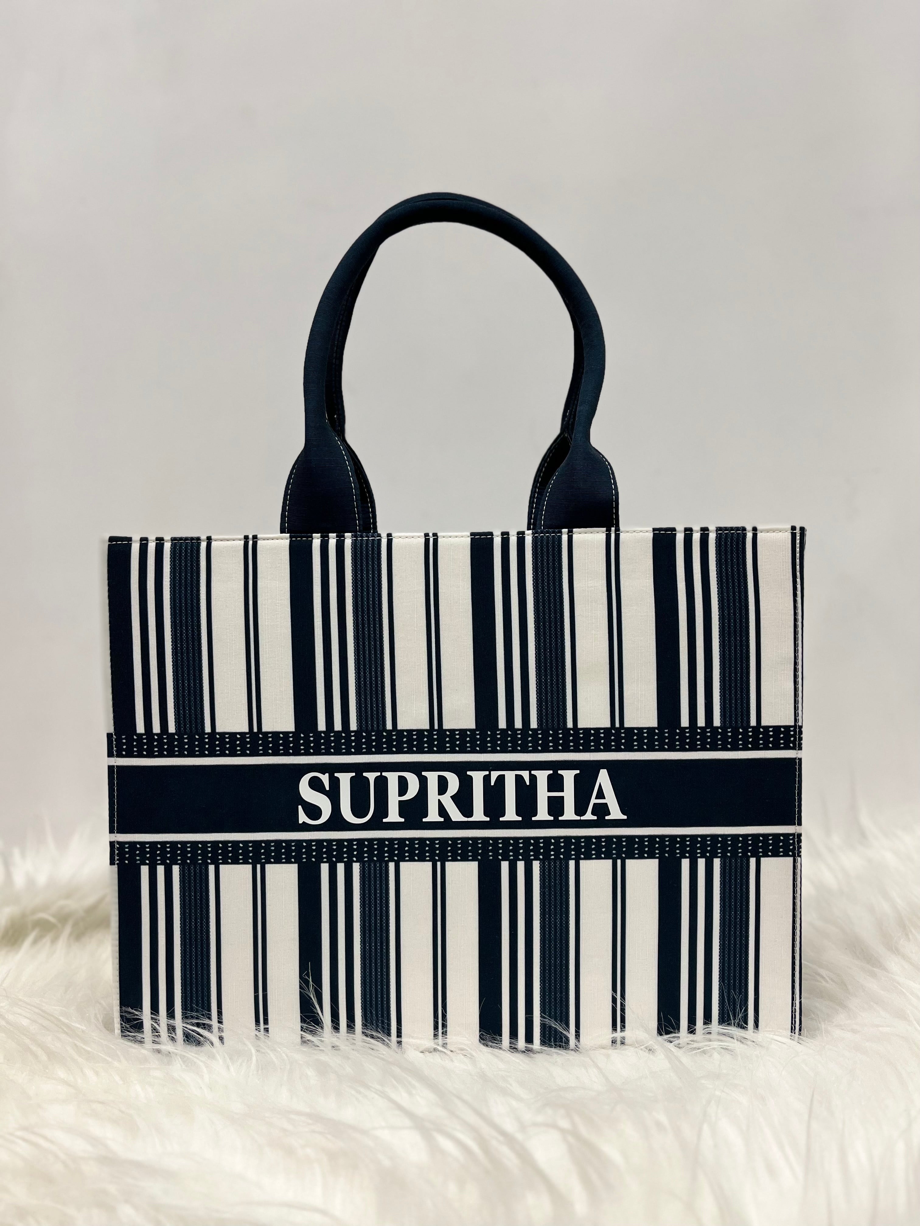 Black And White Stripe Tote Bag with your Name