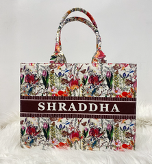 Flower Basket Tote Bag With your Name