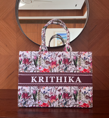 Flower Basket Tote Bag With your Name